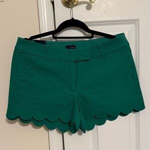 J. Crew Green Scallop-Hem Cotton Skort Shorts